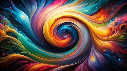Abstract Colorful Swirl Painting, Unity & Communion, Dynamic Art, Black Background
