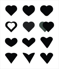 Nine set black color graphics design of love icon