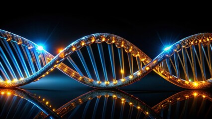 Abstract DNA Helix Architecture: Black Background, Illuminated Double Helix