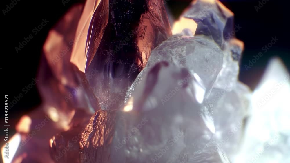 Aufkleber Translucent crystals with smooth facets shimmer with soft blues and warm oranges that move fluidly. Light and shadow change dynamically against the dark background