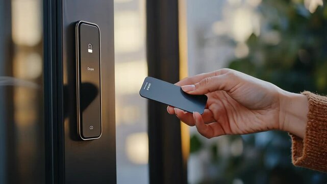 Smart lock system in action at modern entryway with contactless access method