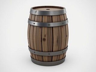 Obraz premium Wooden Barrel with Metal Bands Rustic Storage Container Vintage Design