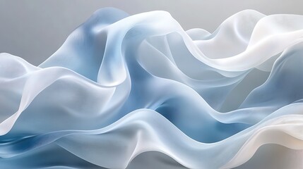 Obraz premium Flowing sheer fabric, pastel blue and white, abstract background, design texture