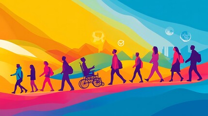 Empowering walk diverse individuals artistic landscape digital illustration