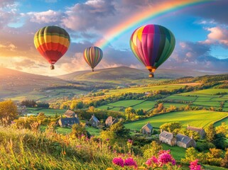 Obraz premium Aerial drone footage highlights vibrant St. Patrick's Day festivities in Ireland, complete with breathtaking shamrock landscapes