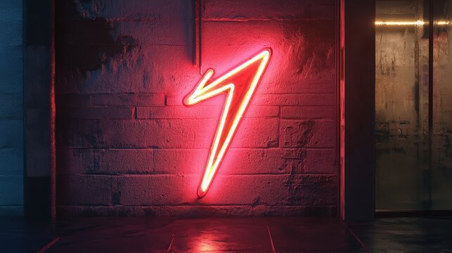 Glowing red neon number seven sign against a textured brick wall at night - Powered by Adobe