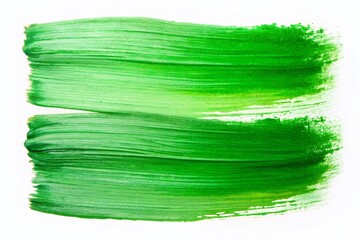 Abstract Green Watercolor Brush Strokes on White Background - Copy Space