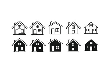Simple Black and White House Icons Set