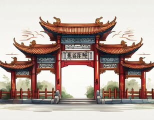 Fototapeta premium chinese gate architecture on white background