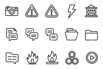 Minimalist Black Line Icon Set for Business, Technology, and Communication