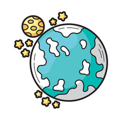 planet orbits moon in starry sky, suitable for celestial themes, space exploration, planetary concepts in educational materials