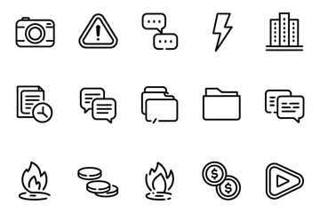 Minimalist Black Line Icon Set for Business, Technology, and Communication