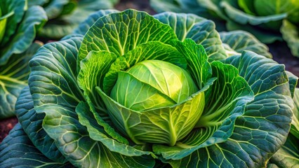 Fototapeta premium Close-up of ripe cabbage in the field 