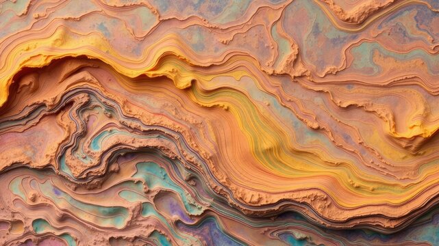 Abstract wave of colorful textured layer resembling flowing water with vibrant hues and intricate patterns, water, intricate, patterns