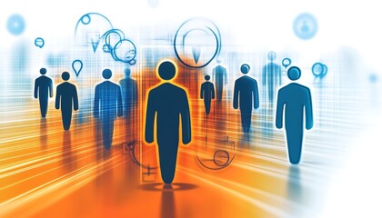 A conceptual image illustrating the process of human resource management and recruitment in business, depicting the search for the most talented and suitable employee for a company Technology netwo