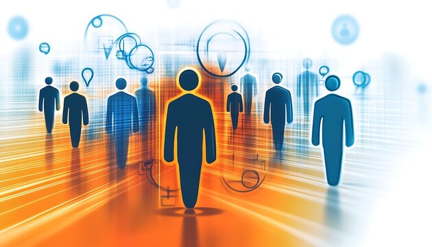A conceptual image illustrating the process of human resource management and recruitment in business, depicting the search for the most talented and suitable employee for a company Technology netwo


