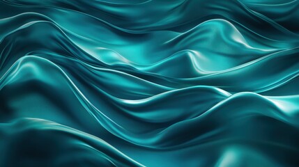 Fototapeta premium Aqua teal silk fabric texture background, Ultra HD, smooth shimmering folds with glowing highlights