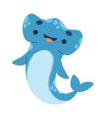 Cute smiling hammerhead fish character