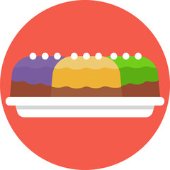 King Cake Icon: A colorful representation of the traditional Mardi Gras dessert, featuring a ring-shaped cake decorated with purple, green, and gold icing.