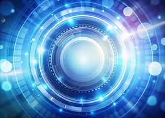 Obraz premium Abstract Tech Background: Blue White Circle Bokeh, Futuristic Design, Digital Art, Empty Space