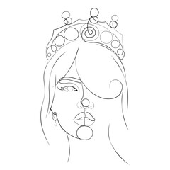 line art of woman wearing crown