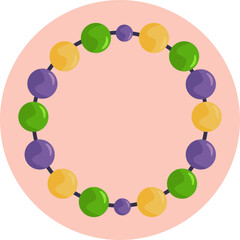 A string of vibrant beads, a popular Mardi Gras accessory, representing the playful and celebratory nature of the event.