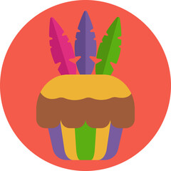 A colorful muffin with vibrant icing and sprinkles, reflecting the celebratory spirit of Mardi Gras.