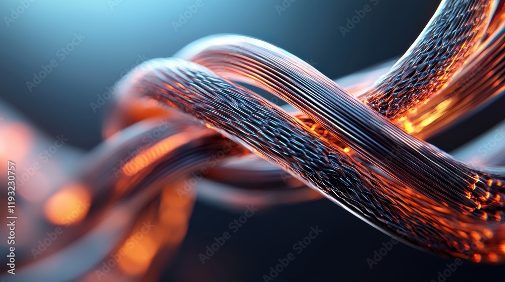 Poster tangled glowing wires twisting and intertwining digital art abstract environment close-up view visua
