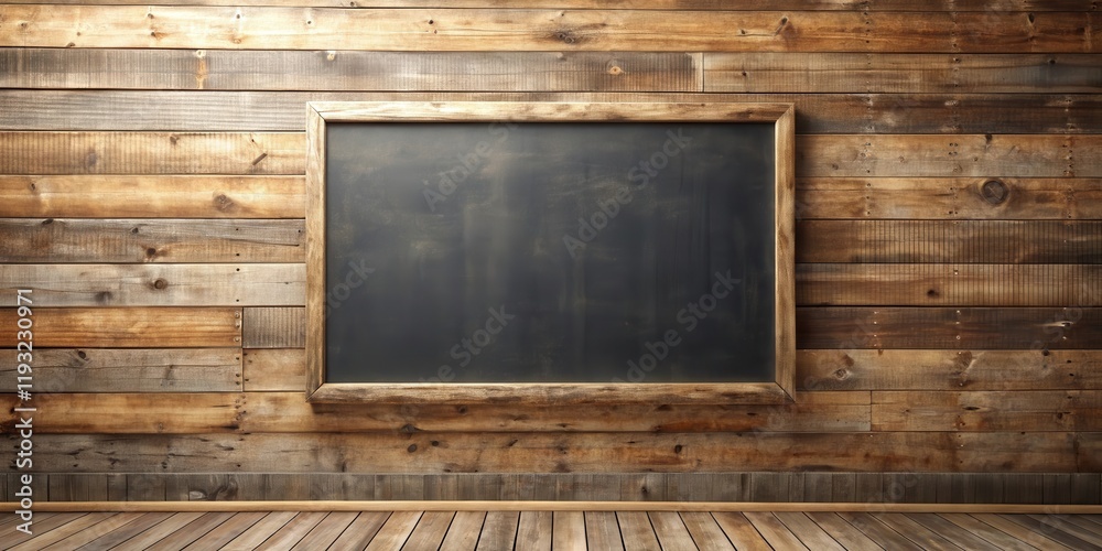 Aufkleber rustic wooden wall with blank framed blackboard and wooden floor ideal for text or image overlay