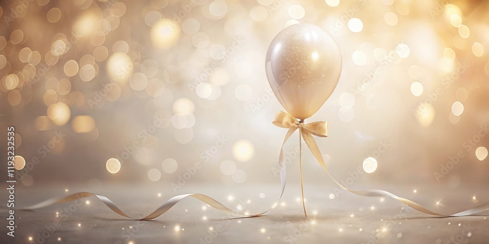 Poster elegant champagne balloon with delicate ribbon on sparkling background