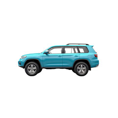 Fototapeta premium Turquoise SUV on White Background: A sleek and stylish turquoise SUV stands out against a clean, white background, showcasing its bold design and adventurous spirit.
