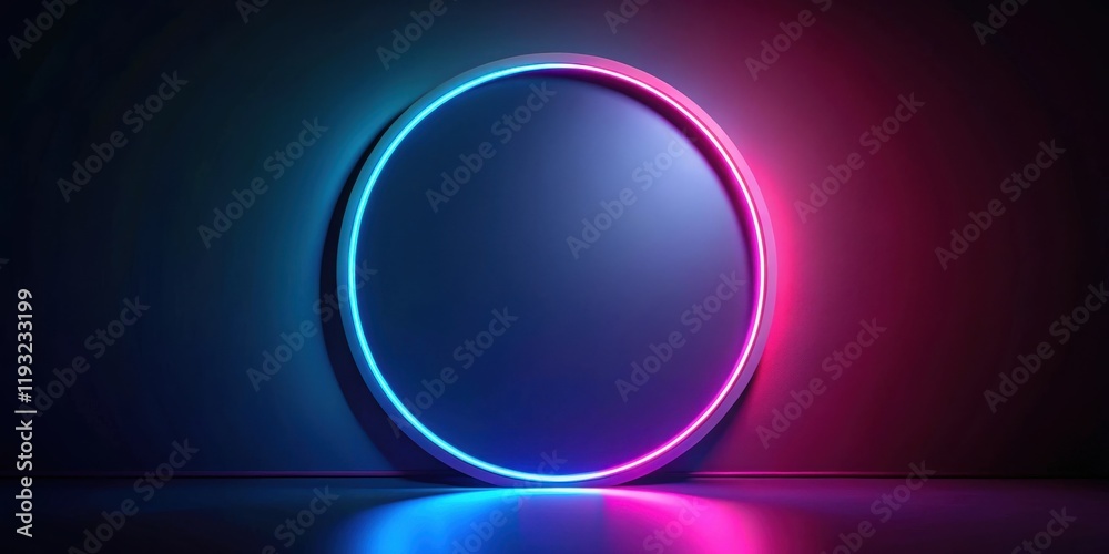 Poster abstract oval neon frame with glowing lights and dark background