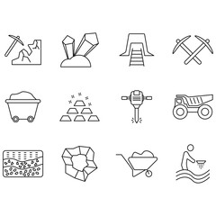 Mining icons set. Set of editable stroke icons.Set of Mining