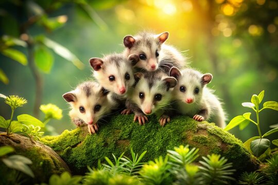 Adorable Baby Opossums Double Exposure: Nature's Tiny Wonders
