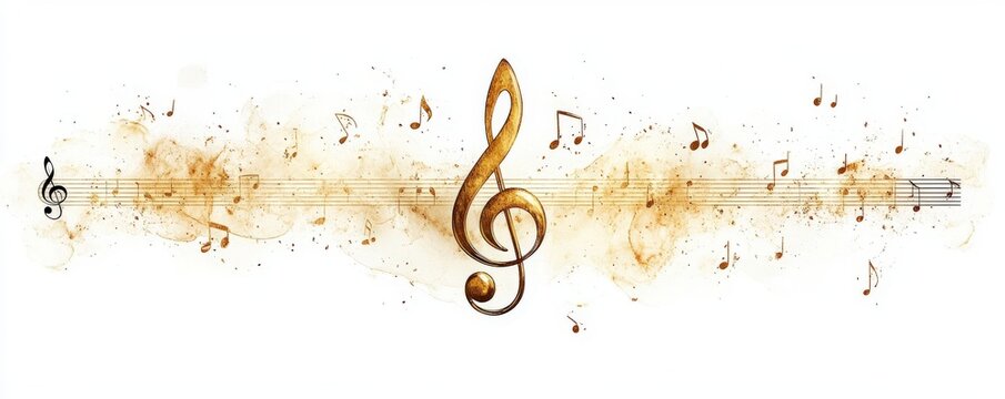 A golden treble clef surrounded by musical notes and a burst of color, symbolizing creativity and the joy of music.