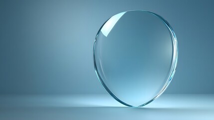 A Transparent Oval Glass Object on Blue Background