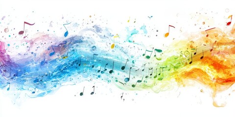 A vibrant splash of color with musical notes, representing the harmony and creativity of music.