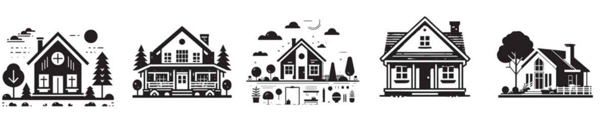 vector set of silhouette house icons