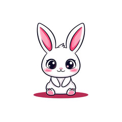 Fototapeta premium Cute cartoon rabbit sitting on pink surface digital illustration adorable environment whimsical viewpoint animal concept