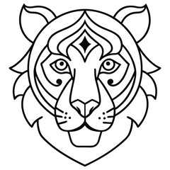 Mandala style tiger head Line art design in black and white