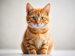 Adorable Ginger Tabby Kitten Close-Up, Tilt-Shift Photography, White Background