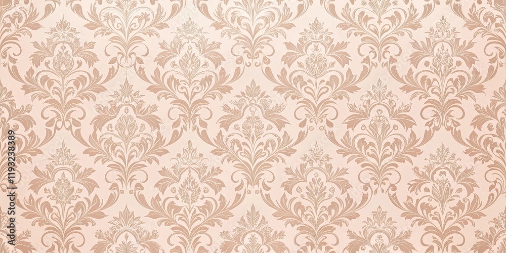 Poster elegant damask pattern, a repeating design of intricate floral motifs in a soft peach hue