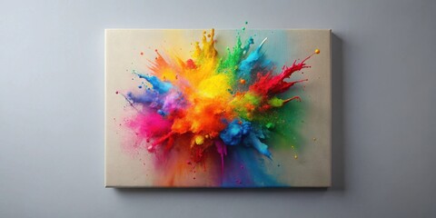 Vibrant color explosion art on canvas, a dynamic burst of creative energy displayed on a neutral background