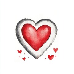 Hand-painted watercolor heart, red and gray, surrounded by smaller hearts