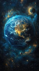 A Planet Seen from Space Comes Alive with Thick Atmosphere, Weather Systems, Oceans, Land Formations, and Two Orbiting Moons – Highly Detailed 8K Vision