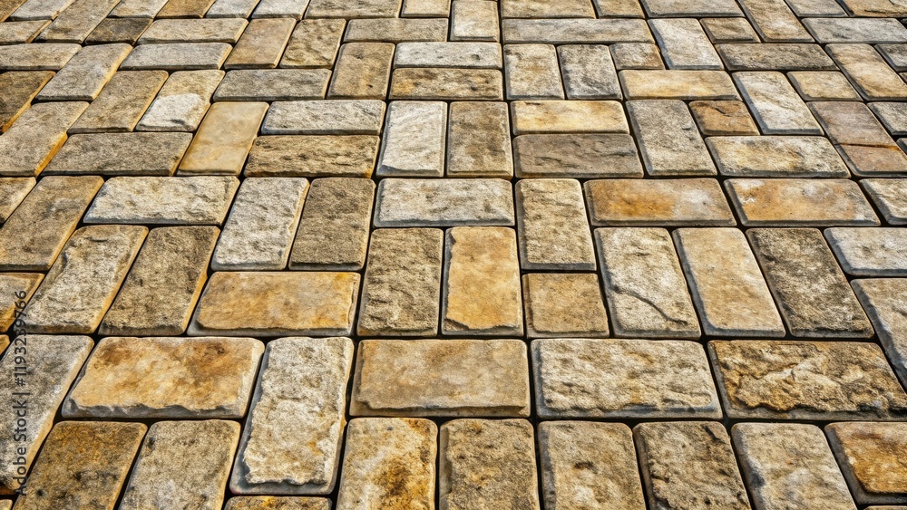 Fototapete A Detailed Close-Up of a Pavement Constructed from Rectangular Stone Blocks in a Diagonal Pattern