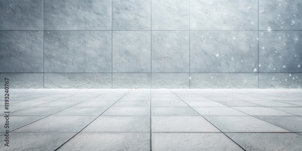 Poster serene winter scene empty plaza with stone wall and lightly falling snow