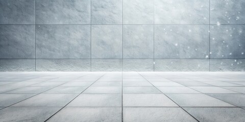 Fototapeta premium Serene Winter Scene Empty Plaza with Stone Wall and Lightly Falling Snow