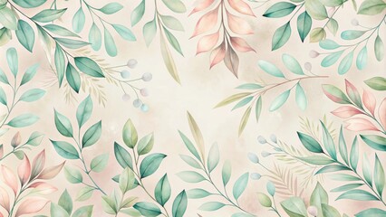 Pastel Watercolor Botanical Illustration Elegant Leaf and Branch Arrangement on a Soft Background