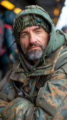 Naklejka premium rugged soldier in military gear, showcasing determination and resilience